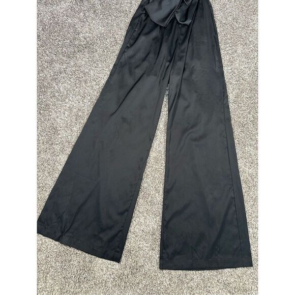 petal + pup black satin wide leg faux wrap jumpsuit silky elegant flowy size XS - Picture 12 of 14